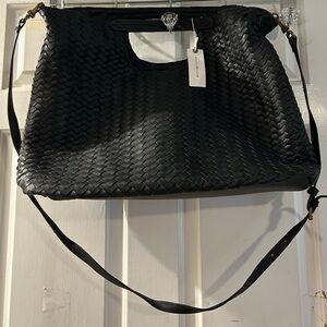 Anthropologie Black Woven Leather Shoulder Bag